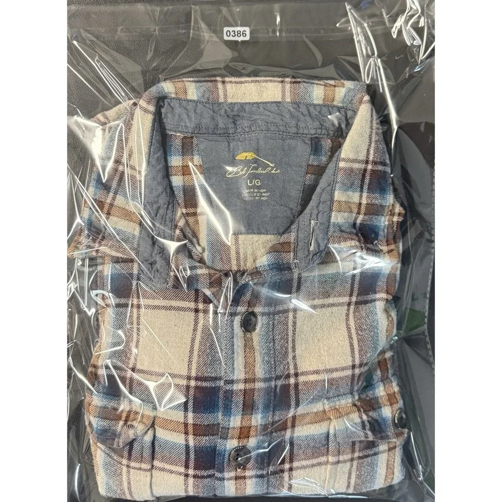 Bob Timberlake Men's Large Plaid Flannel Shirt Blue Brown Button Front L